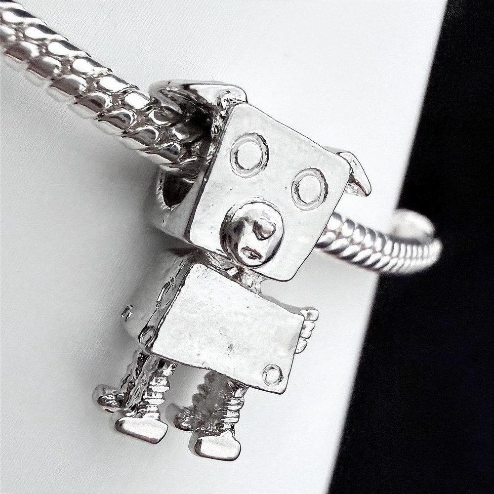 Silver Robot Dog Bead Charm Fits Snake Chain Bracelet